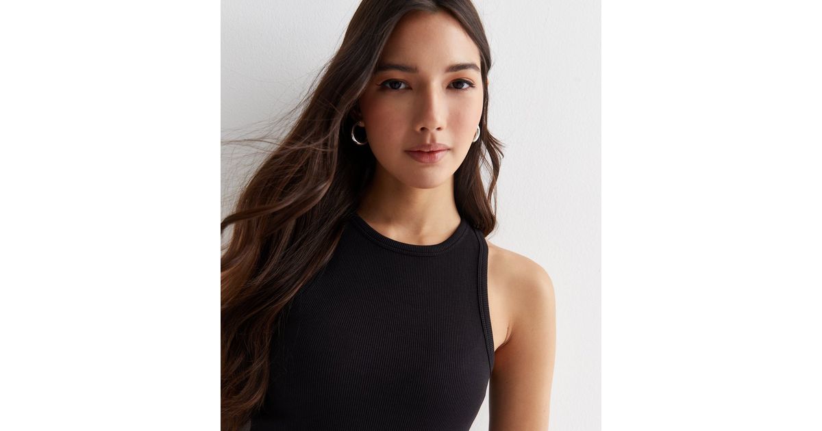 Ribbed Skinny Racer in Black main image 1