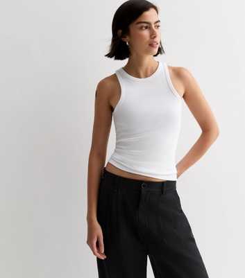 White Ribbed Racer Vest