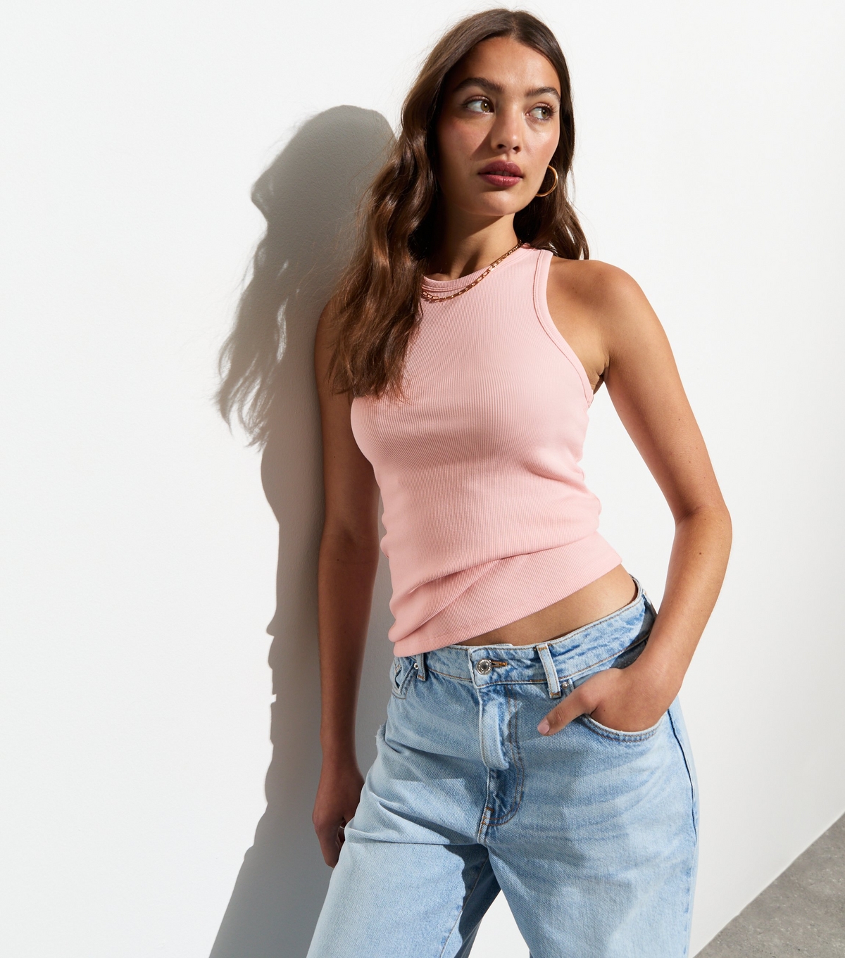 Women's Pink Ribbed Racer Vest New Look