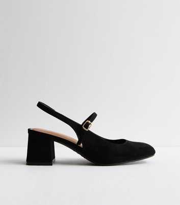Black Suedette Slingback Block Heel Court Shoes