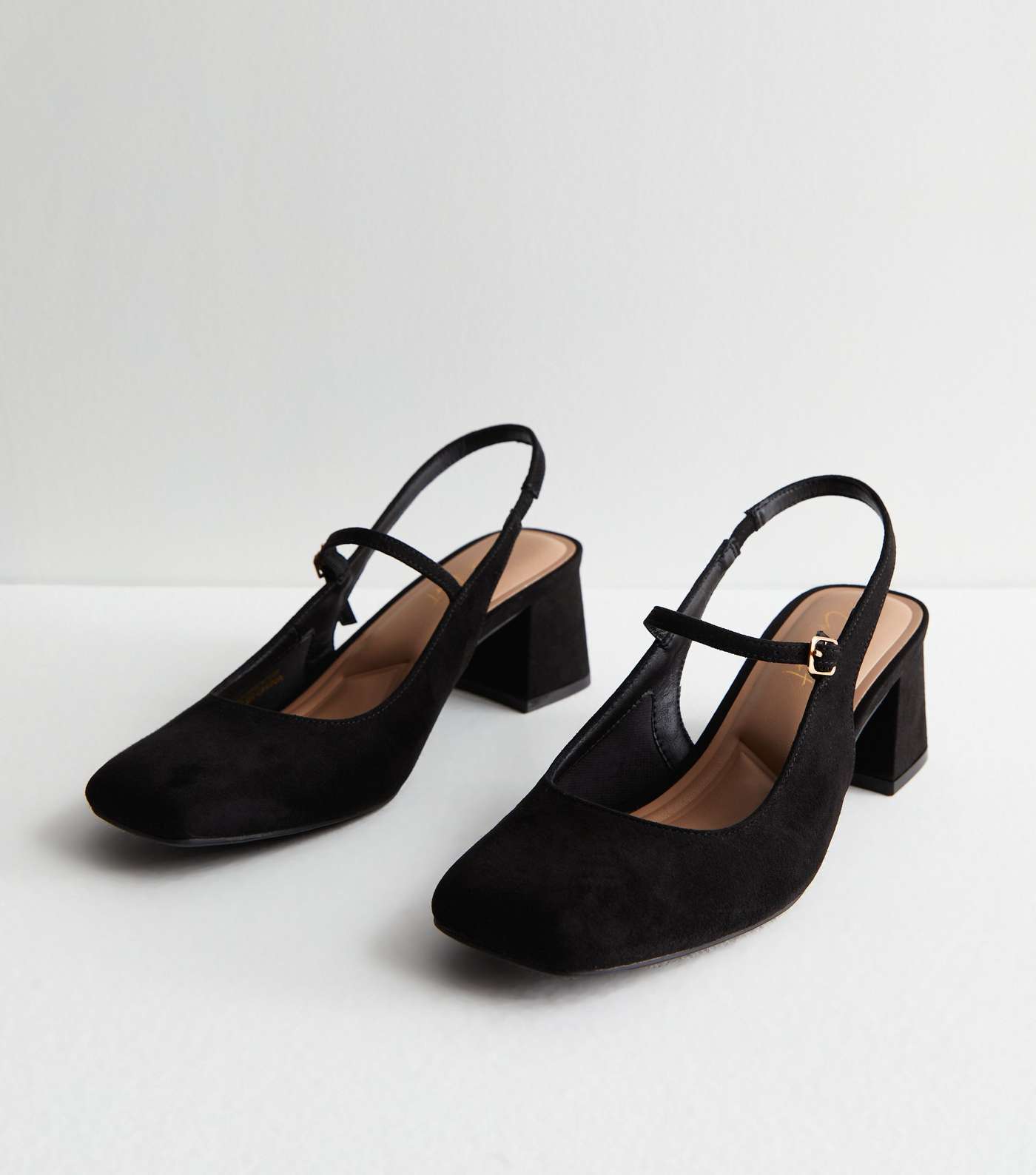 Black Suedette Slingback Block Heel Court Shoes Image 3