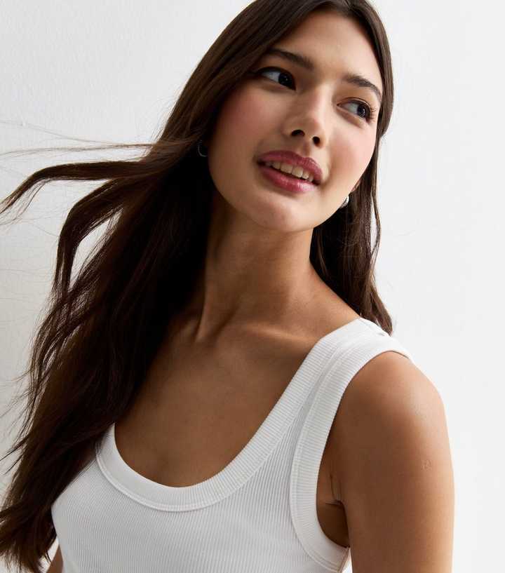 White Ribbed Scoop Neck Vest