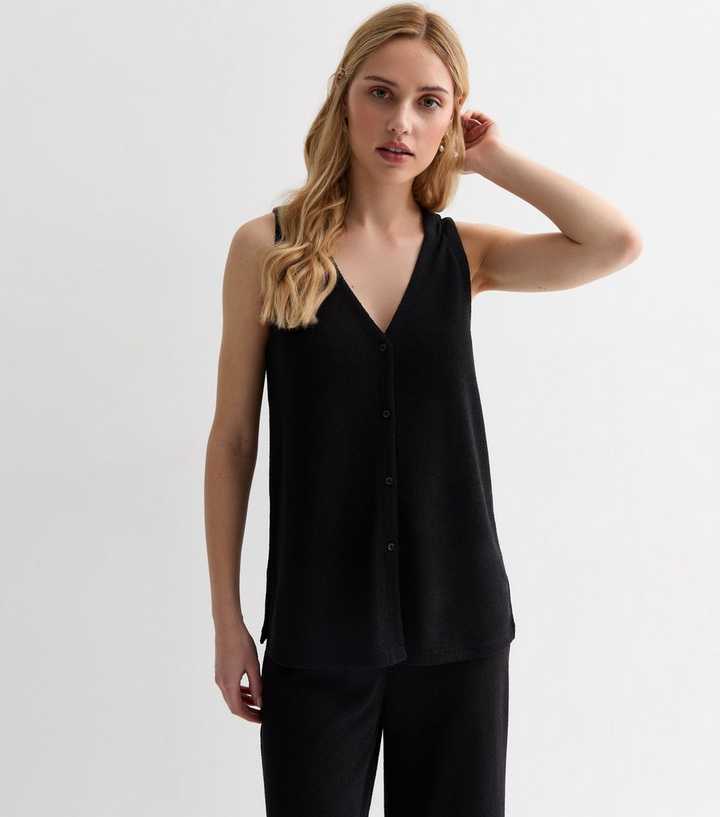 Black Textured Fine Knit Button Front Waistcoat