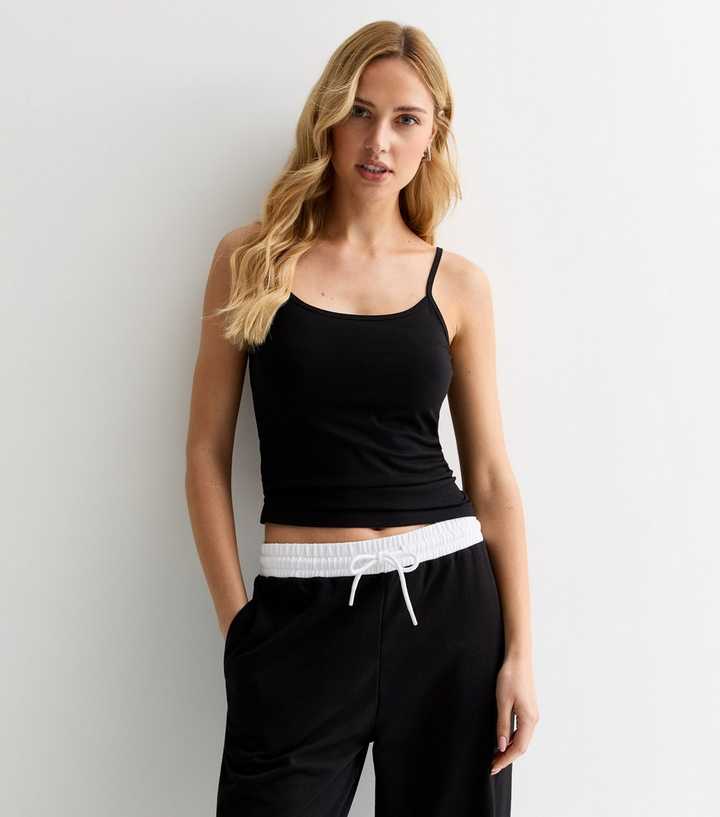 Black Scoop Neck Strappy Vest