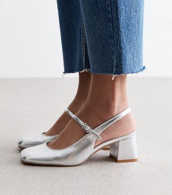 Silver slingback shop court shoes