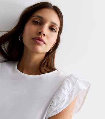 White Cotton Frill Sleeve Top