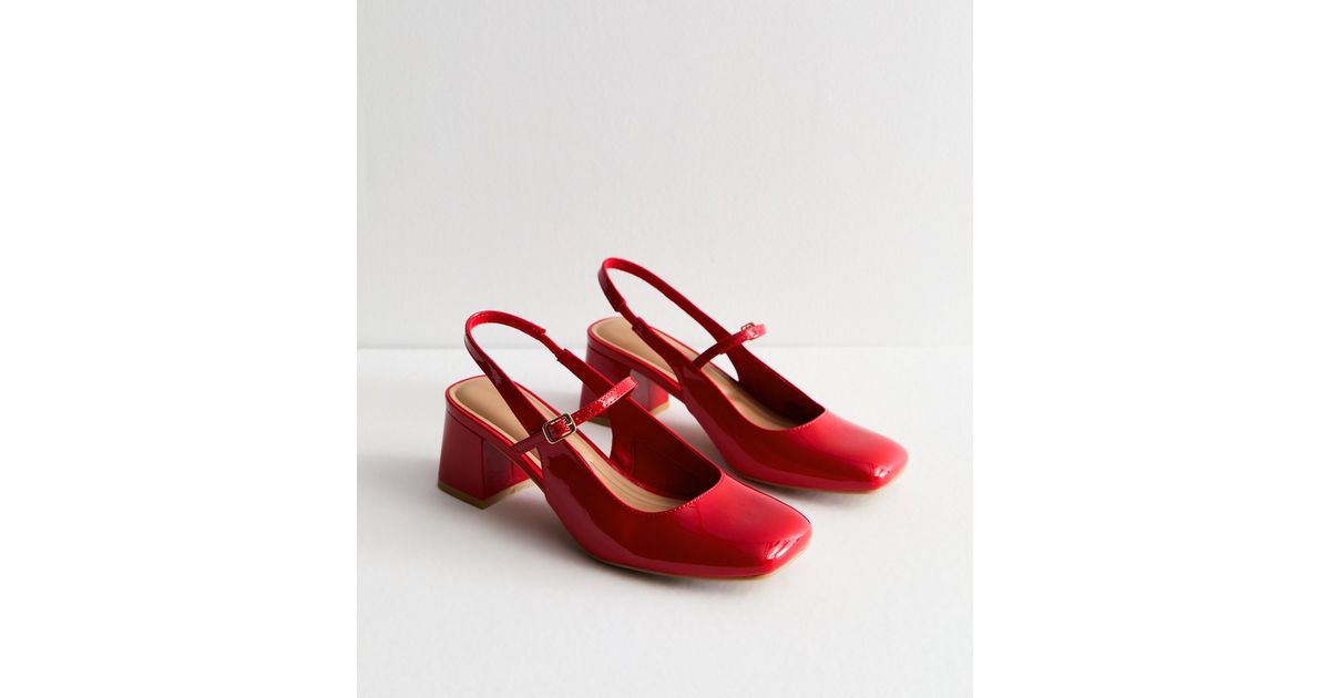 Red Block-Heel Mary Jane Court Shoes New Look