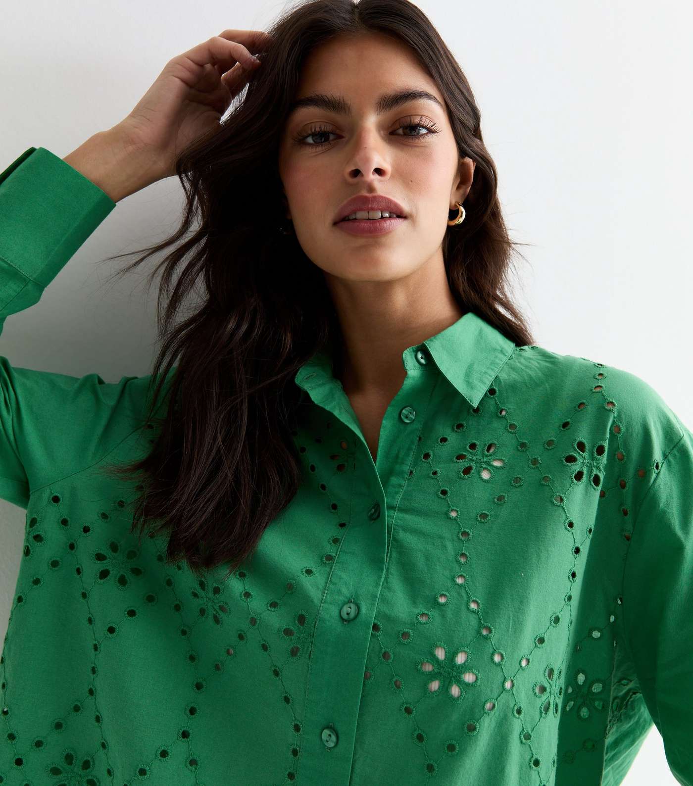 Green Cotton Broderie Front Shirt Image 2