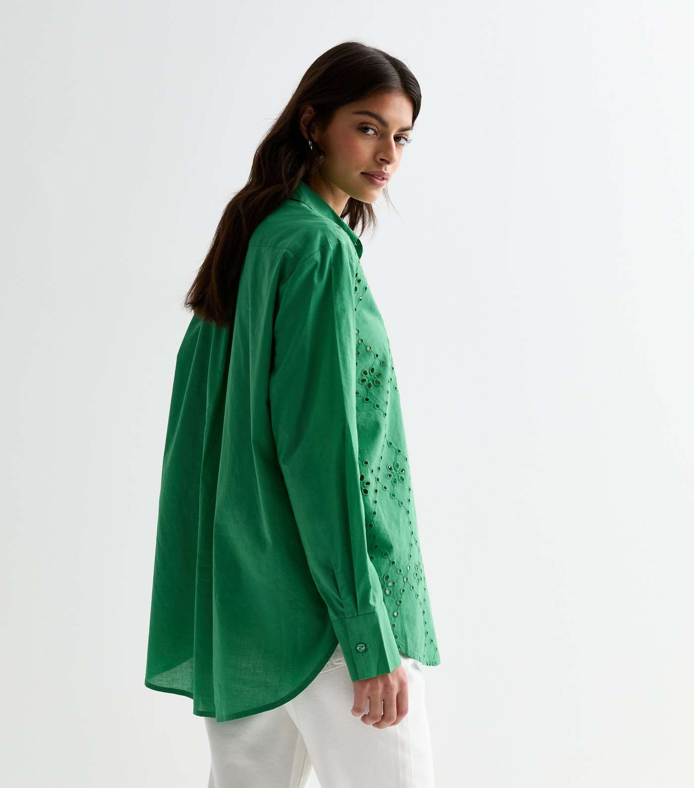 Green Cotton Broderie Front Shirt Image 4
