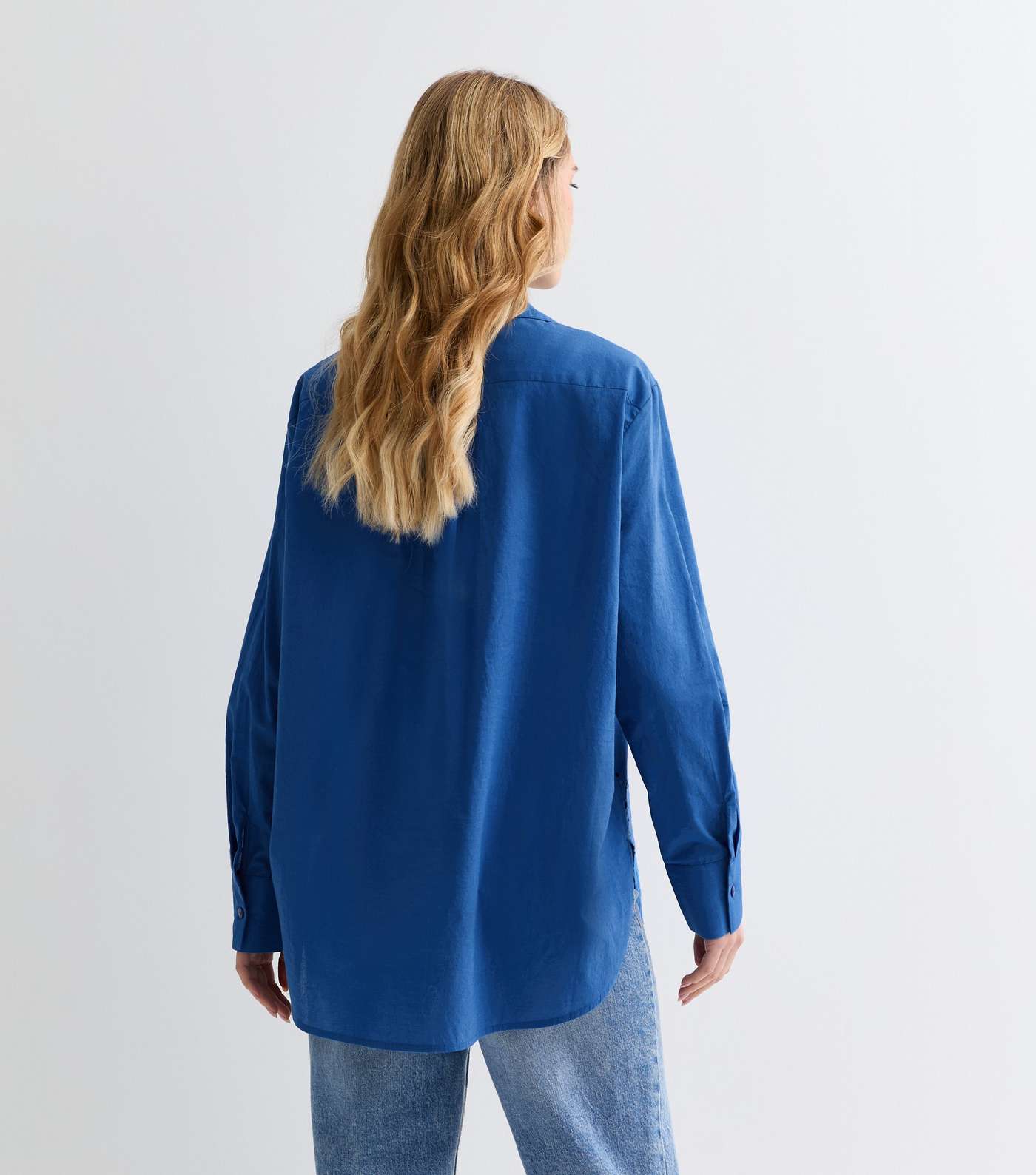 Bright Blue Cotton Broderie Front Shirt Image 4