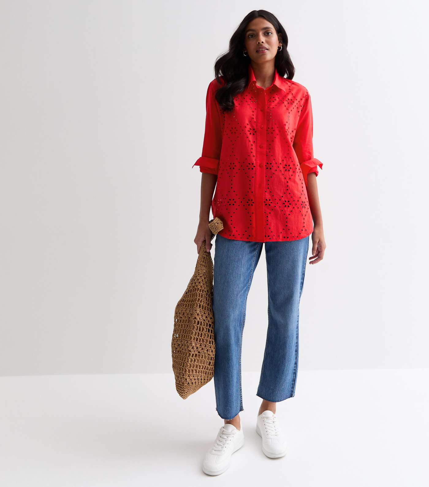 Red Cotton Broderie Front Shirt Image 3
