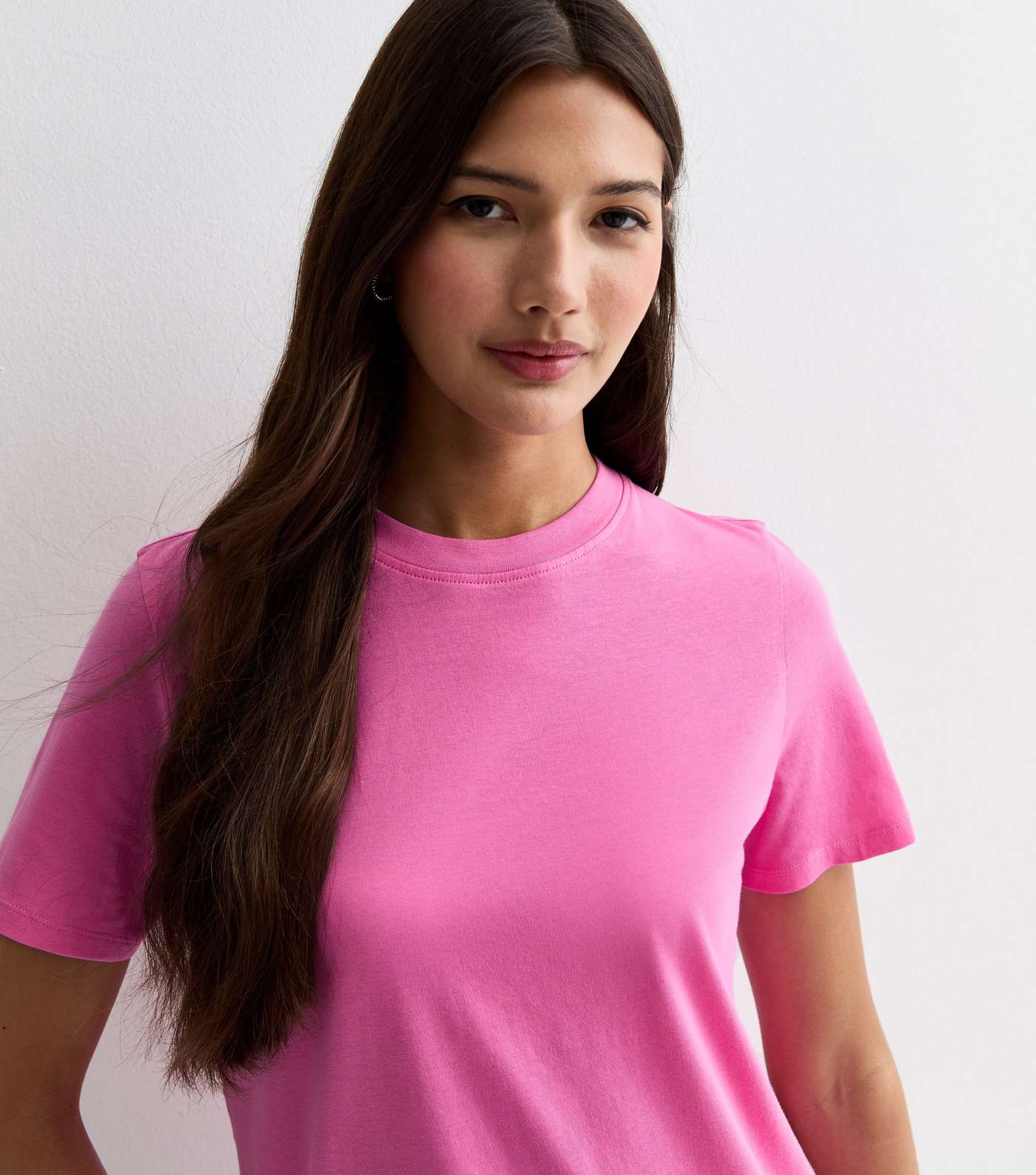 Bright Pink Cotton Crew Neck T-Shirt Image 2