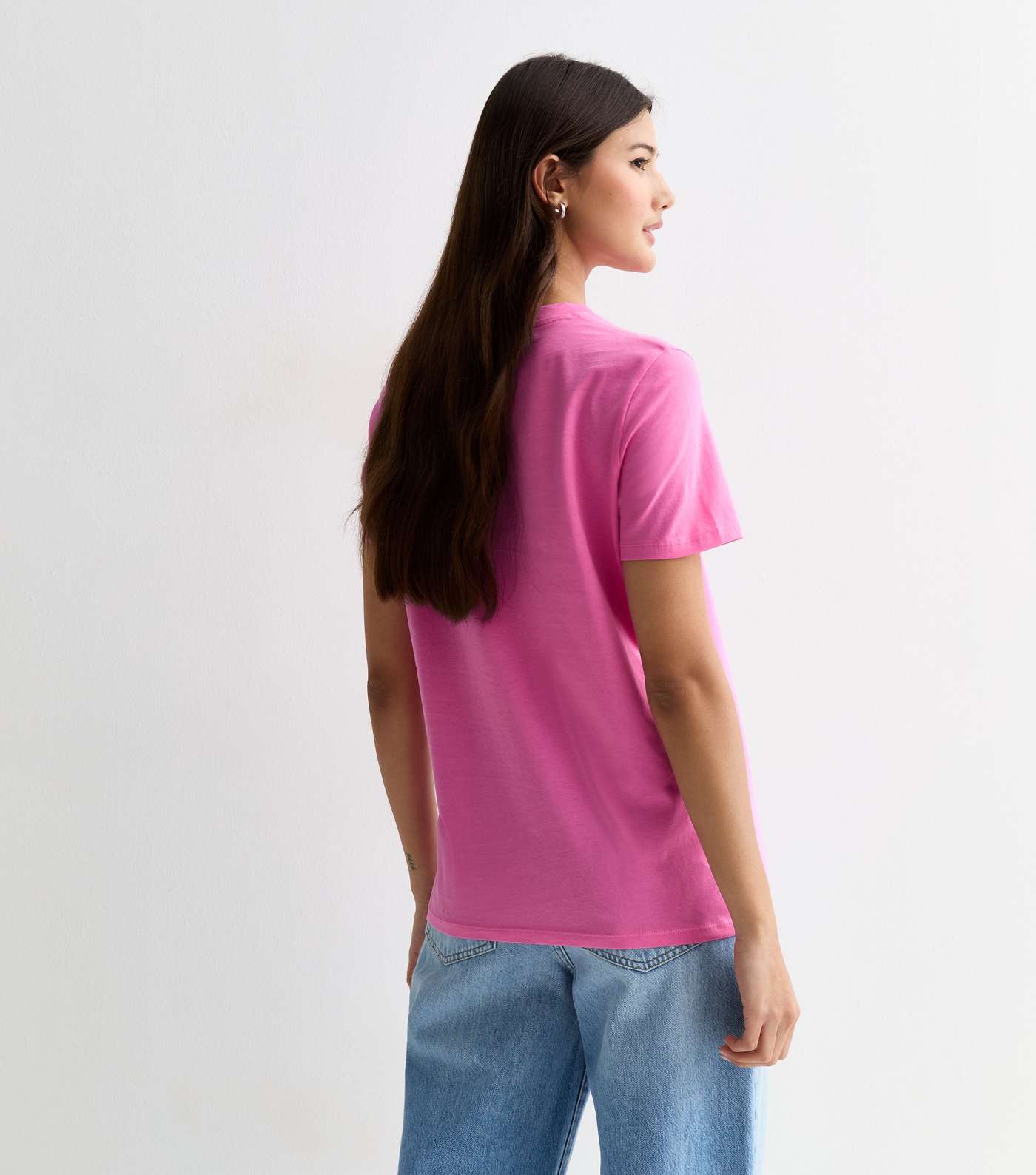 Bright Pink Cotton Crew Neck T-Shirt Image 4