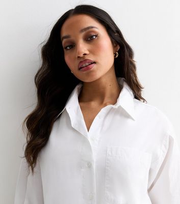 Petite White Poplin Long Sleeve Shirt New Look