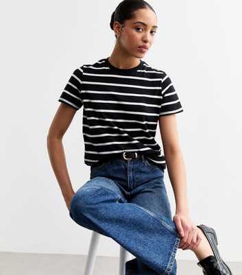 Black Stripe Crew-Neck Cotton T-Shirt