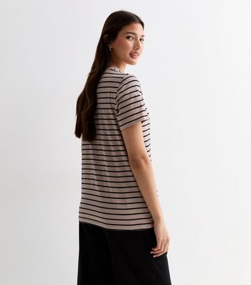 Brown Stripe Crew-Neck Cotton T-Shirt New Look
