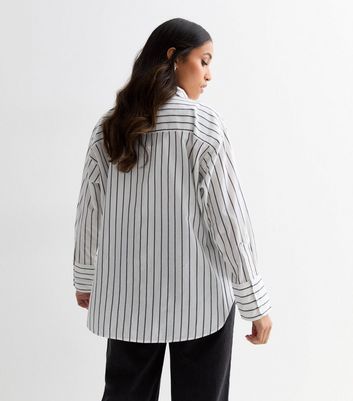 Petite White Stripe Poplin Long Sleeve Shirt New Look