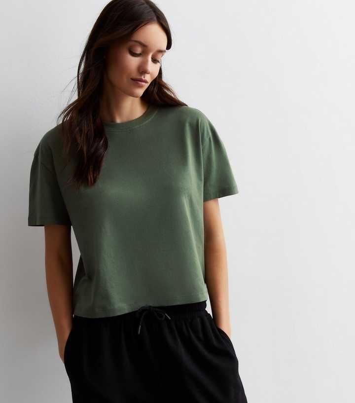 Khaki Boxy Cotton T-Shirt 