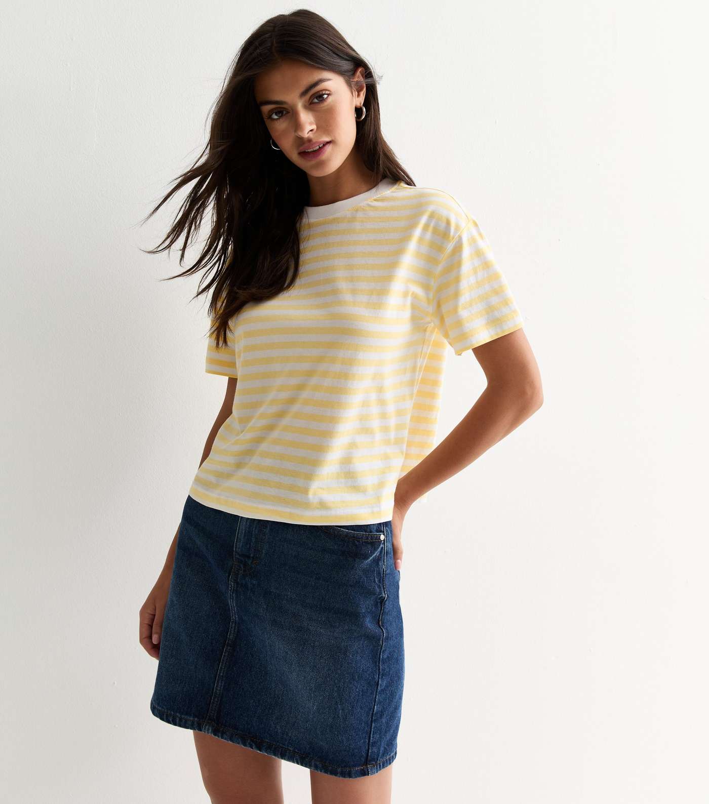 Yellow Stripe Boxy Cotton T-Shirt Image 2