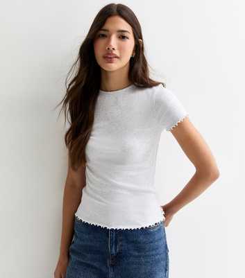 Grey Soft Stretch-Cotton Frill-Trim T-Shirt