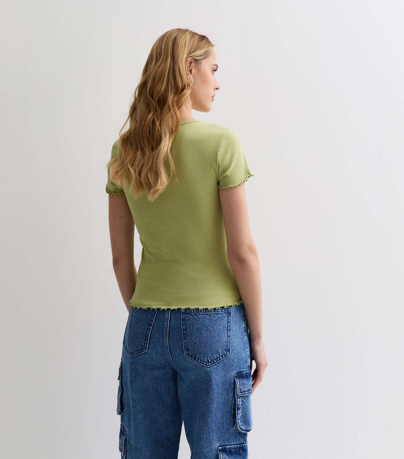 Green Ribbed Frill Sleeve T-Shirt Image 4