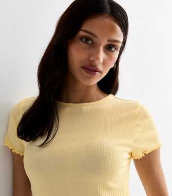 Pale Yellow Ribbed Frill Sleeve T-Shirt