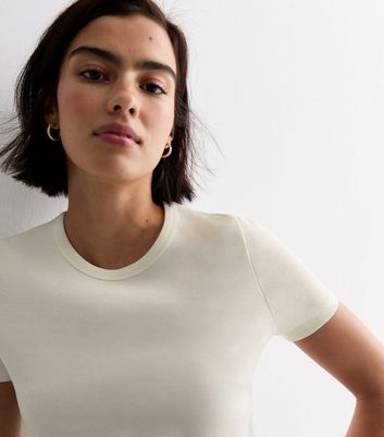 Cream Oversized Crew Neck T-Shirt with Abstract Swirl Back Pigment Print