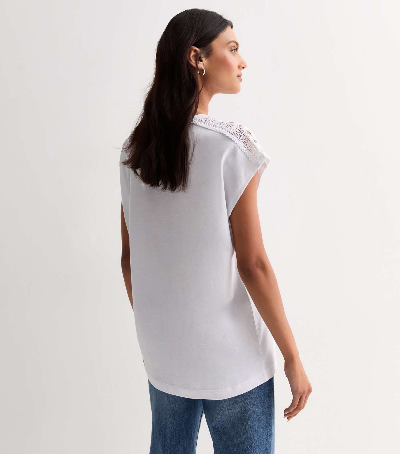 White Crochet-Trim Cotton T-Shirt Image 4