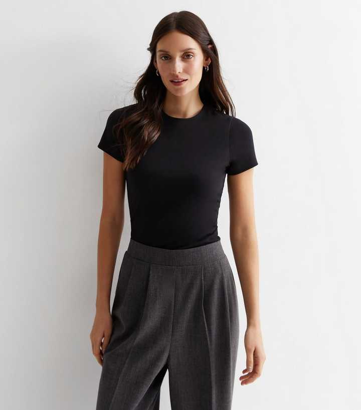 Black Stretch-Cotton Short-Sleeve Bodysuit 