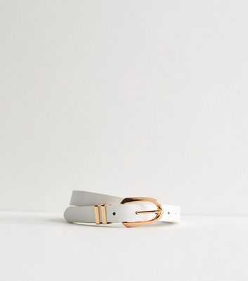 White Double Keeper Belt New Look