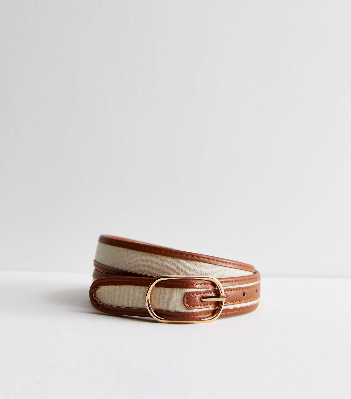 Brown Leather-Look Trim Canvas Belt
