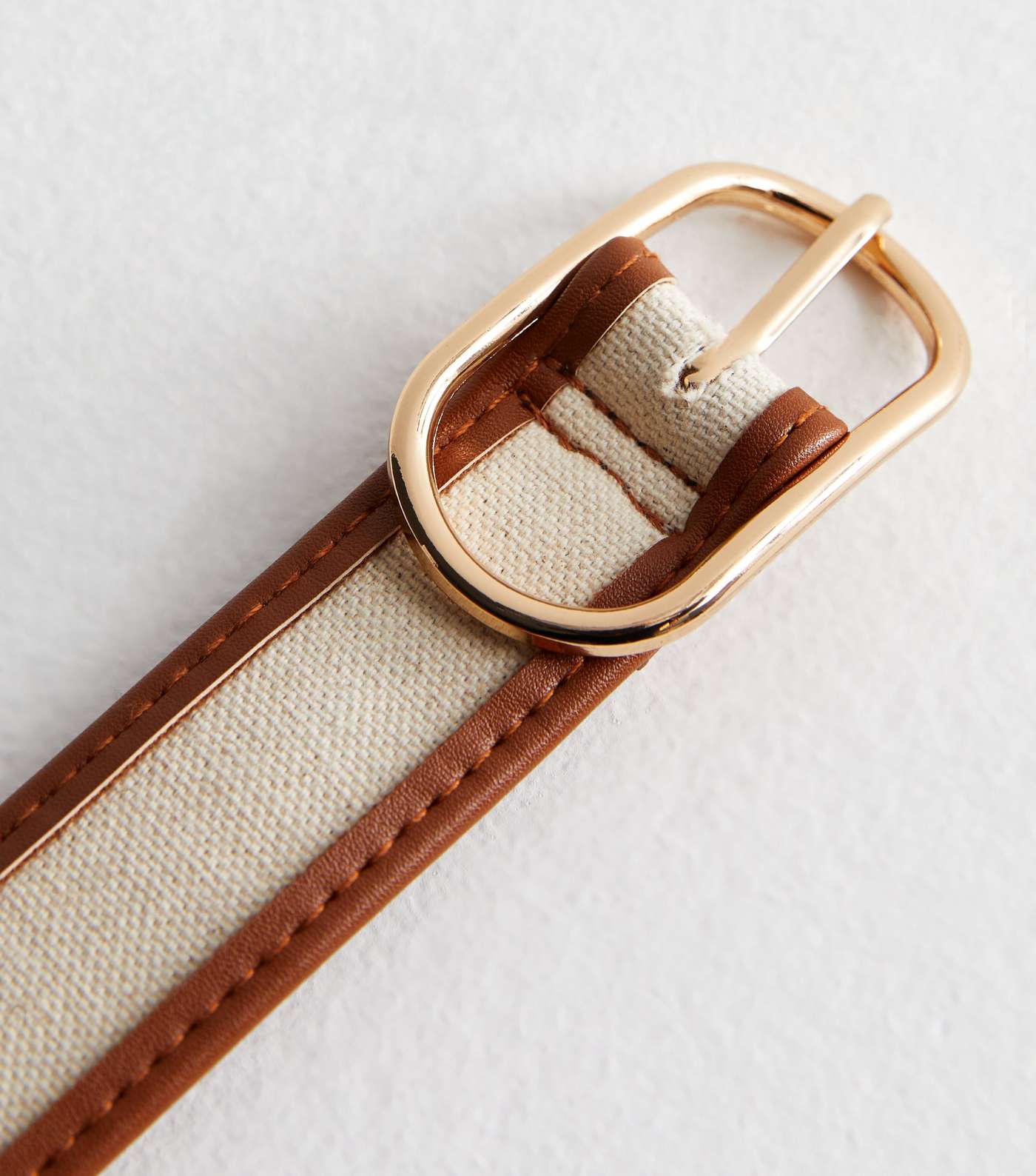 Brown Leather-Look Trim Canvas Belt Image 3