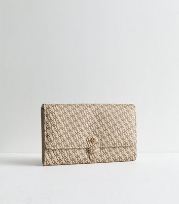 Stone Monogram Travel Wallet New Look