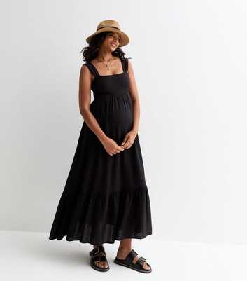Maternity Black Tiered Midi Dress