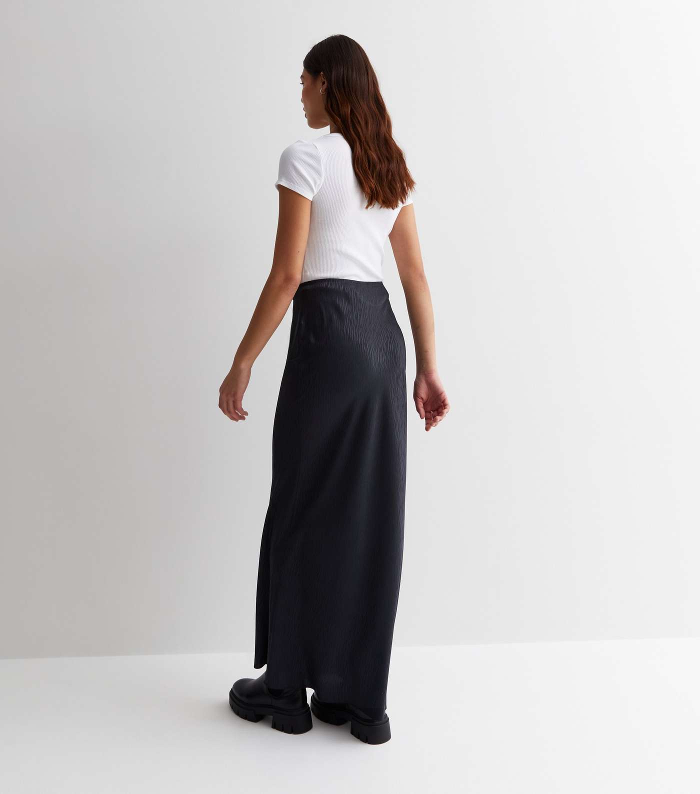 Tall Black Jacquard Satin Bias Cut Midi Skirt Image 4