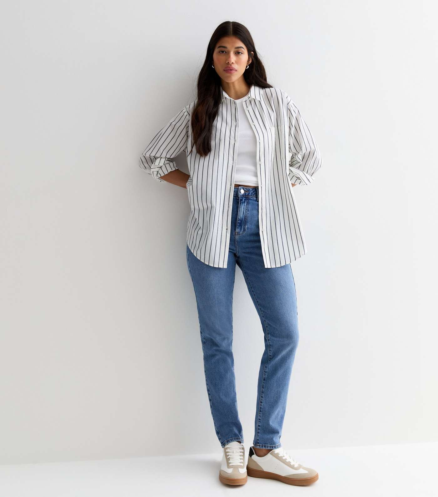 Tall Blue Stripe Poplin Cotton Shirt Image 3