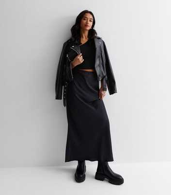 Petite Black Jacquard Satin Bias Cut Midi Skirt