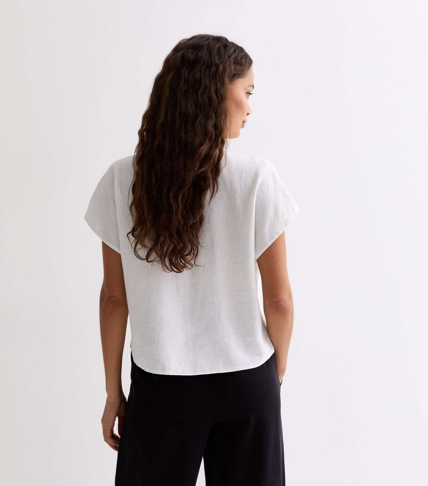 Petite Off White Linen Blend Tie Front Shirt Image 4