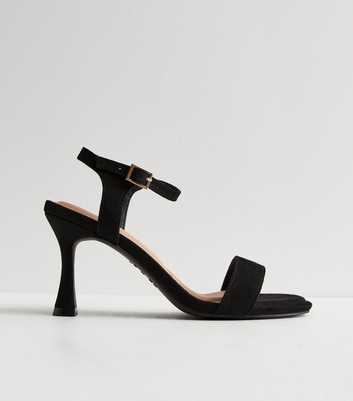 Black Suedette 2 Part Stiletto Heel Sandals