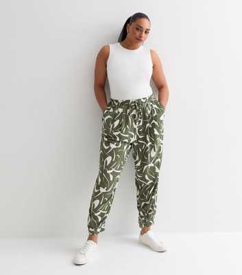 Curves Green Abstract Print Drawstring Cuffed Joggers
