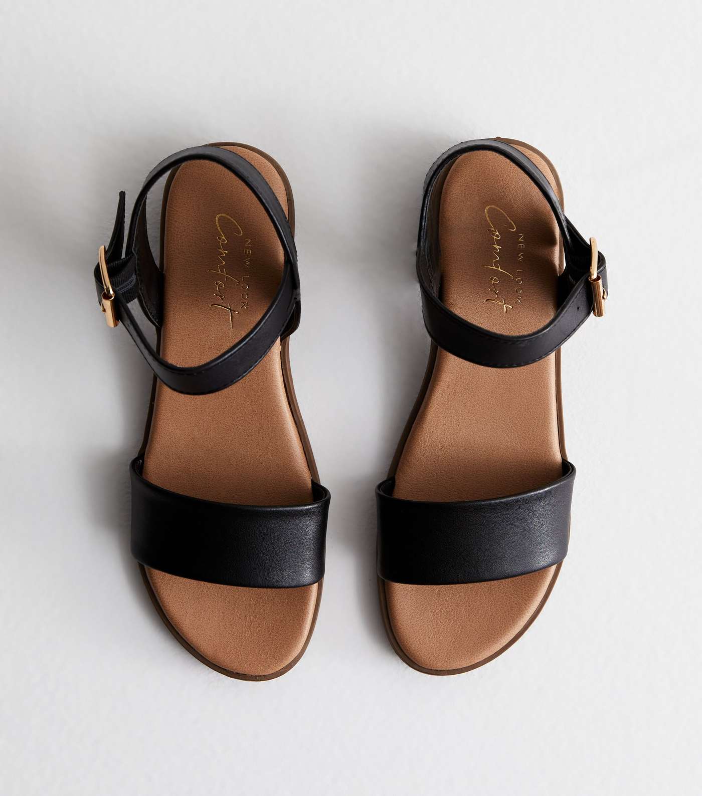 Black Leather-Look Low Block Heel Sandals Image 3