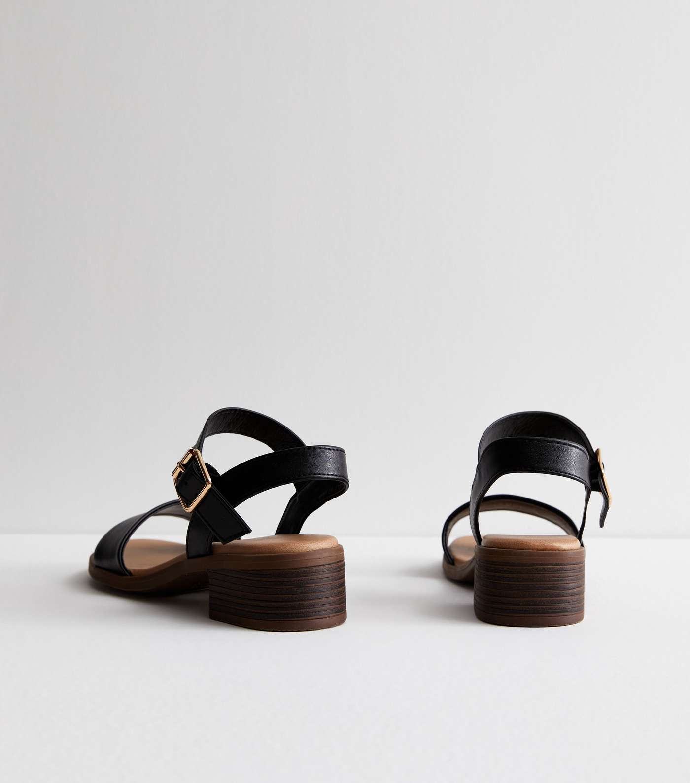 Black Leather-Look Low Block Heel Sandals Image 5