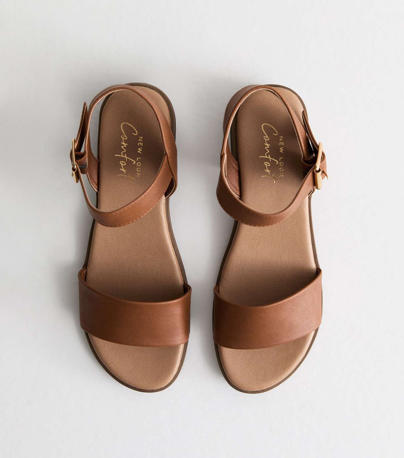 Tan Leather-Look Low Block Heel Sandals Image 5