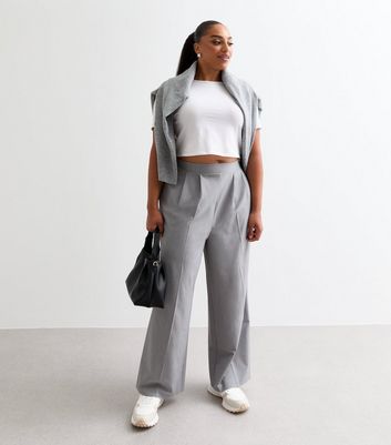 Grey pleated wide leg trousers hotsell