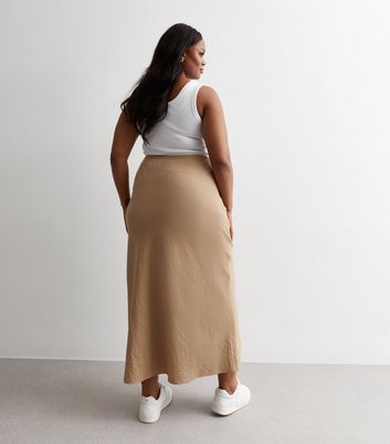 Curves Stone Textured Midi Skirt New Look