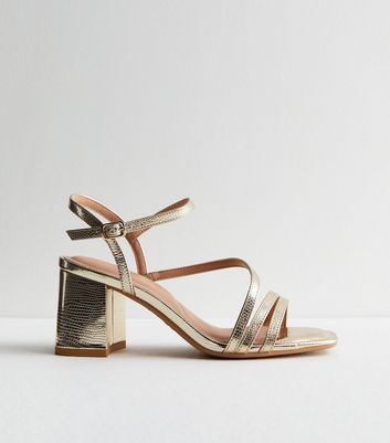 Wide Fit Gold Strappy Block Heel Sandals New Look