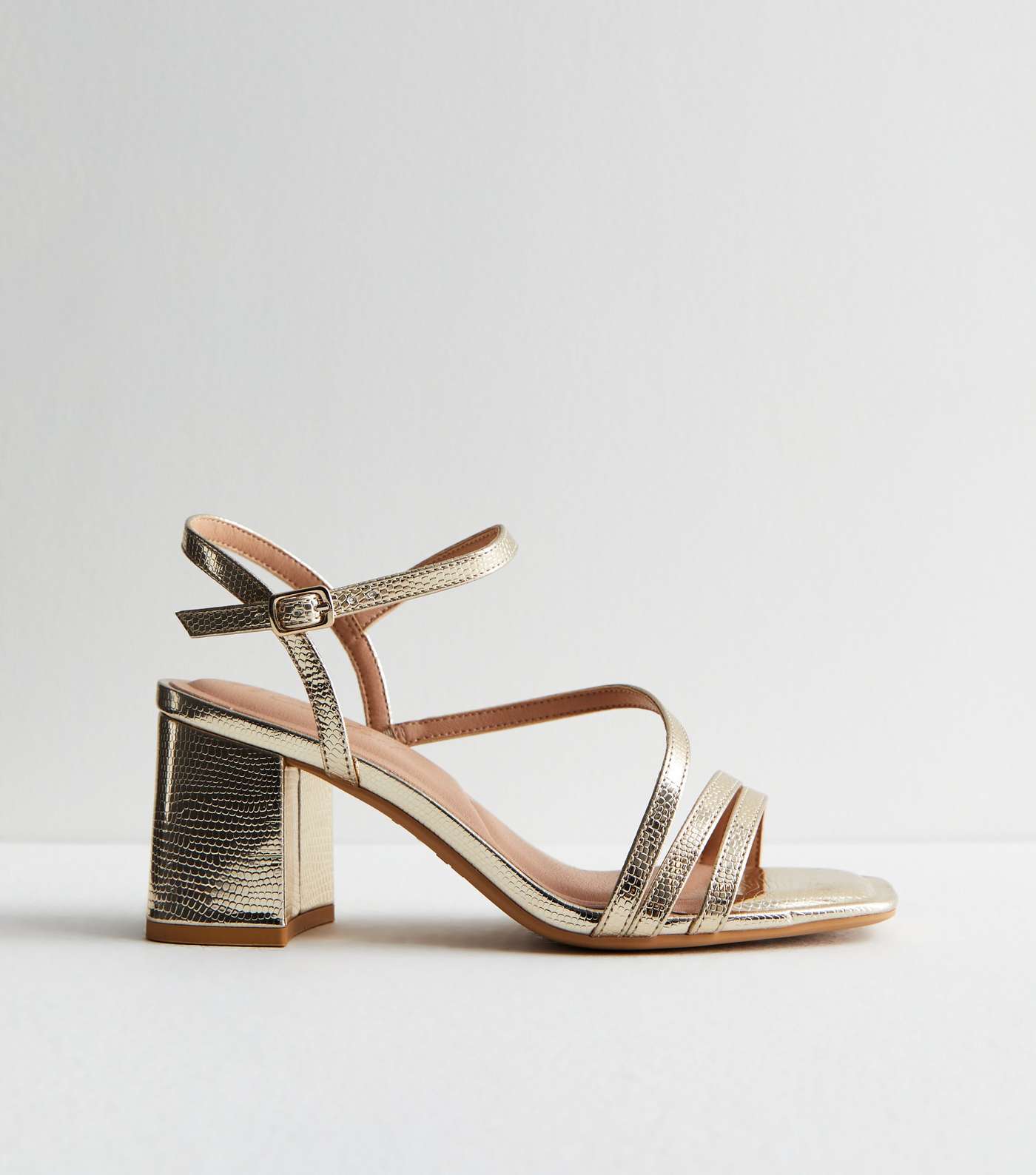 Wide Fit Gold Strappy Block Heel Sandals Image 3