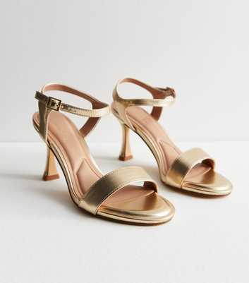 Gold Leather-Look 2 Part Stiletto Heel Sandals