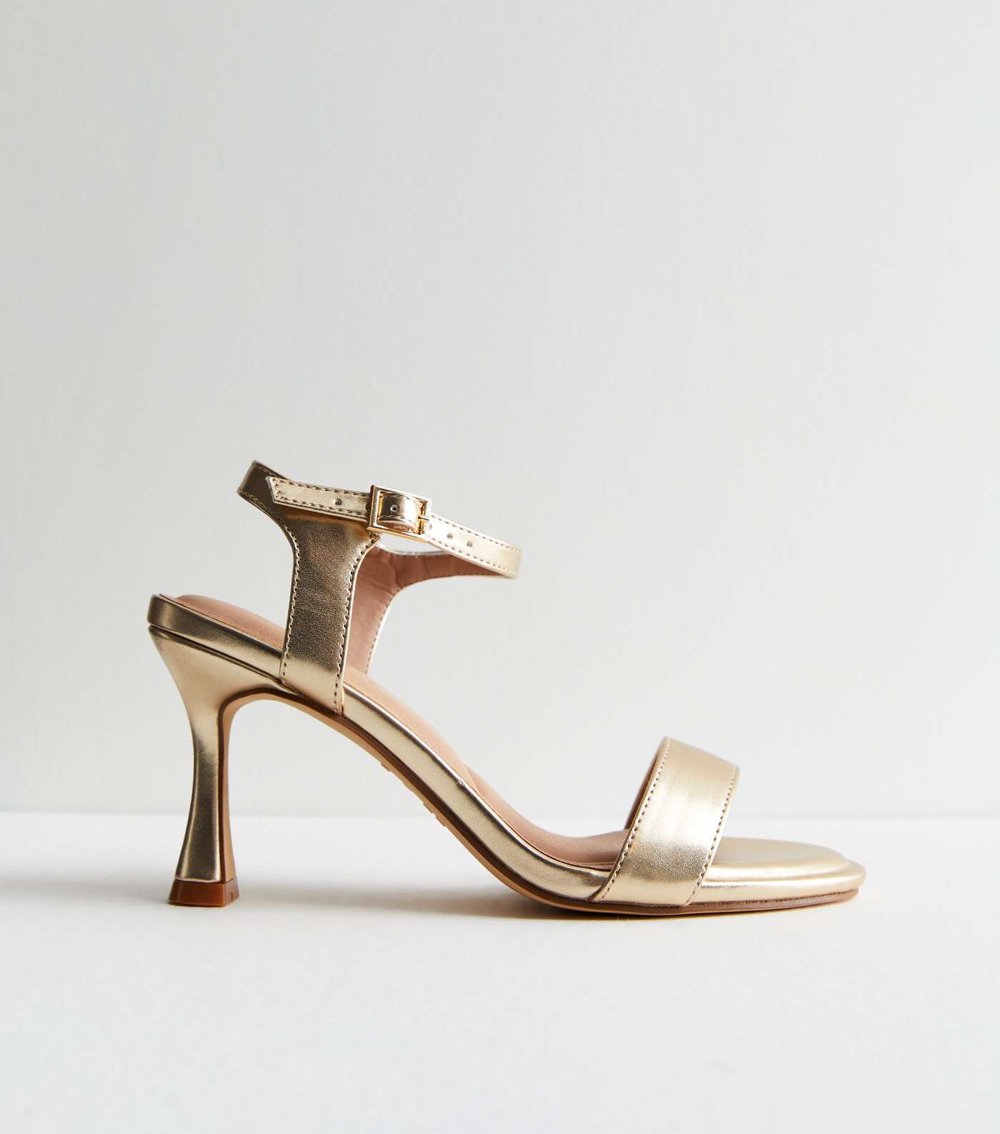 Gold Leather-Look 2 Part Stiletto Heel Sandals Image 3