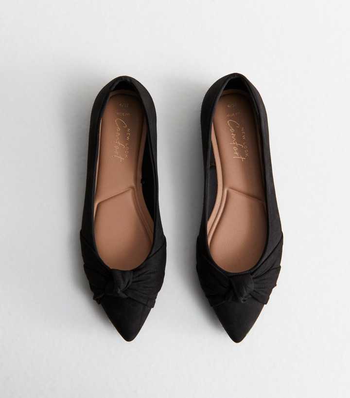 Wide Fit Black Suedette Pointed Ballerina Pumps | New Look